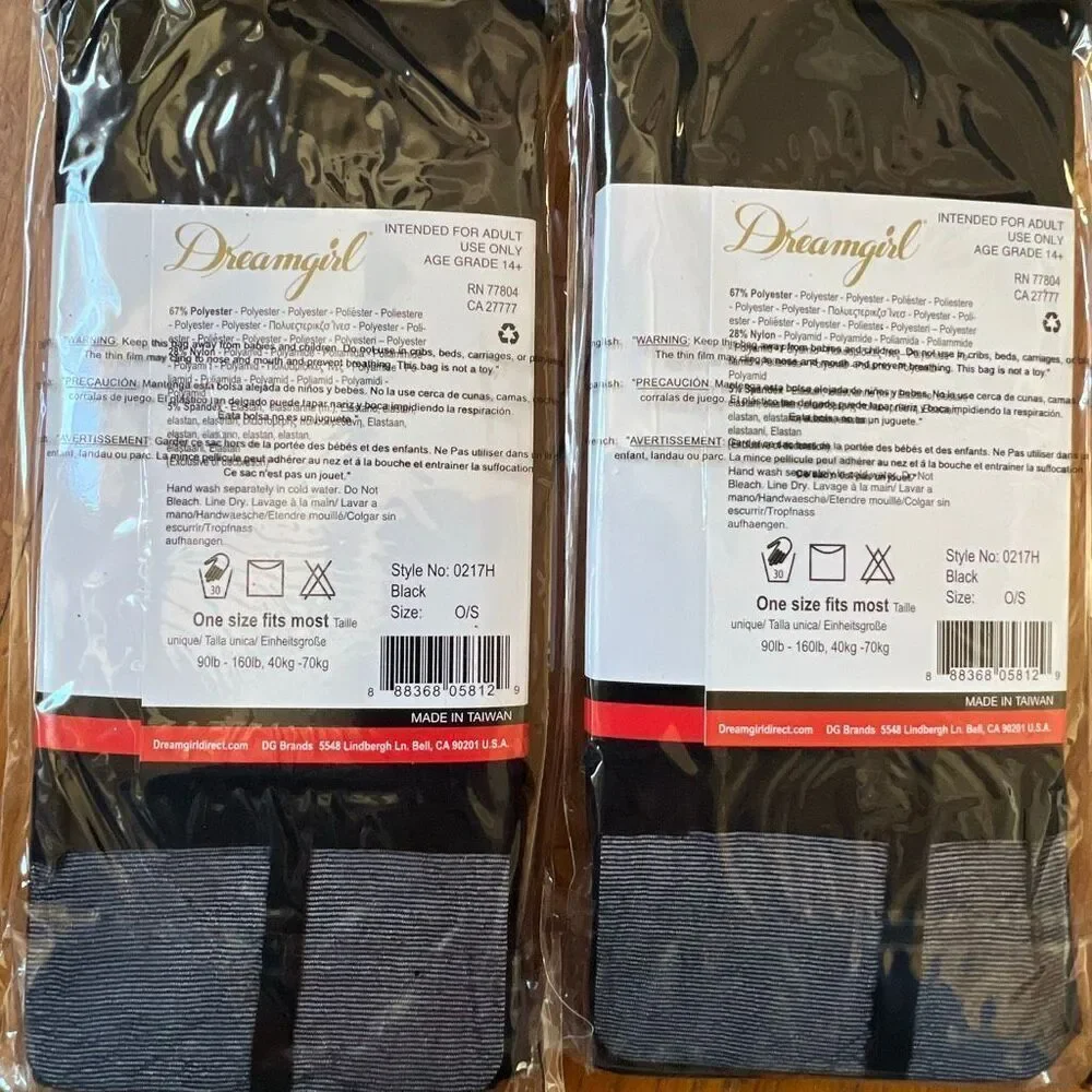 Dreamgirl Sheer Pantyhose Stockings Black Garter Women's Hosiery New One Size